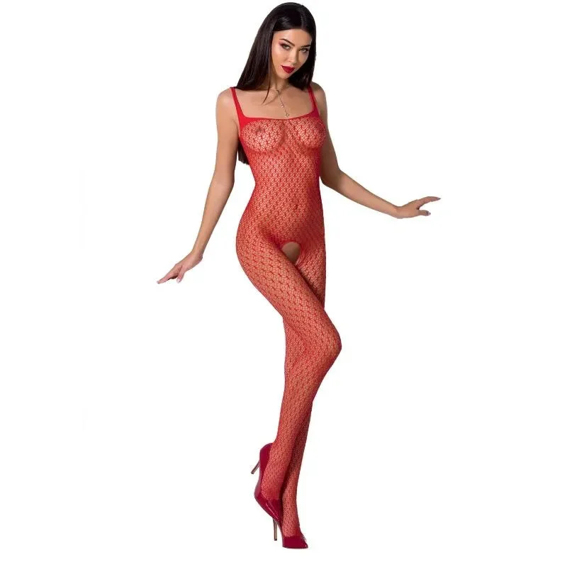 Body rote Strumpfhose schülpfriger Slip sexy Spitzen Transparenz Passion